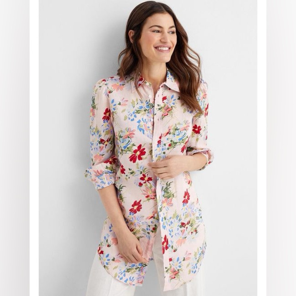 Polo Ralph Lauren‎ Vibrant Floral Button Down Tunic Linen Size 6